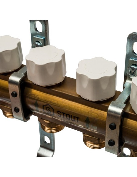 Коллектор STOUT из латуни в сборе без расходомеров 4 вых.