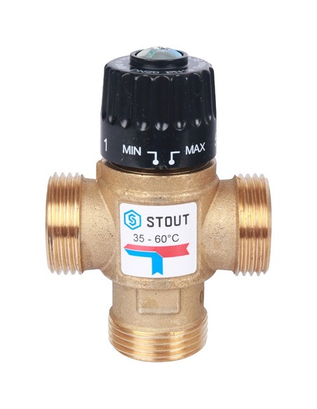 Термостатический смесительный клапан STOUT 35-60°C, 1" НР, Kvs 2,5