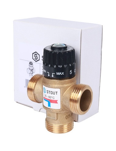 Термостатический смесительный клапан STOUT 35-60°C, 1" НР, Kvs 2,5