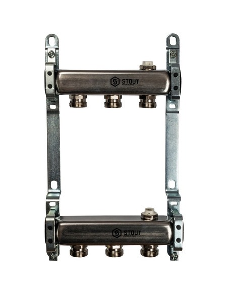 Коллектор STOUT из нержавеющей стали для радиаторной разводки 3 вых. с воздухоотводчиком