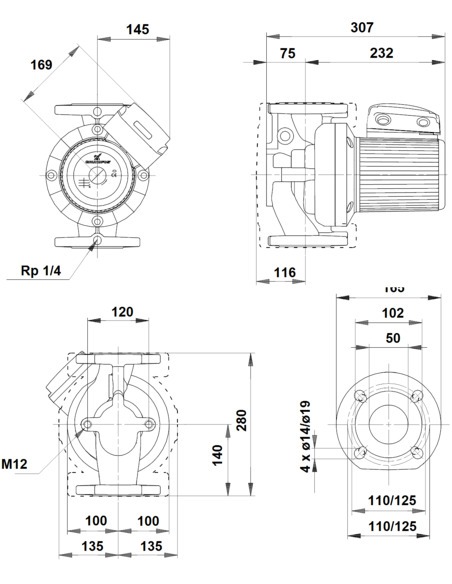 Насос циркуляционный Grundfos UPS 50-120 F 3х400V