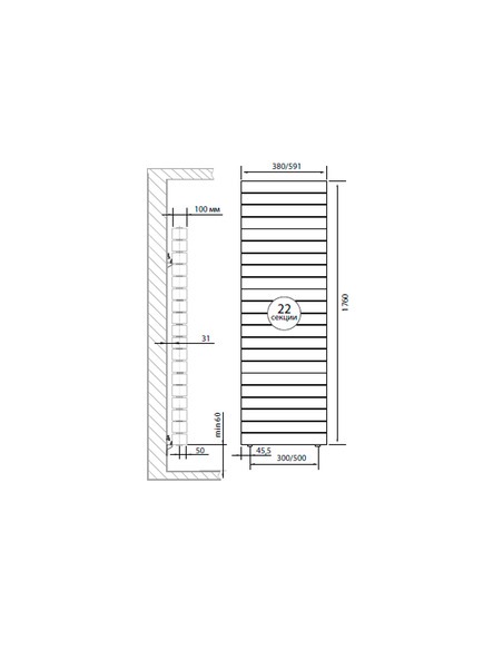 Биметаллический радиатор Royal Thermo PianoForte Tower Noir Sable 500 х22