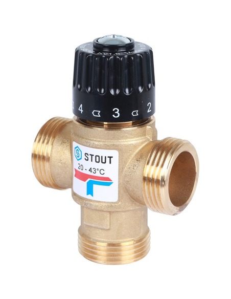 Термостатический смесительный клапан STOUT 20-43°C, 1" НР, Kvs 1,6