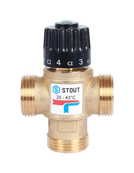 Термостатический смесительный клапан STOUT 20-43°C, 1" НР, Kvs 1,6