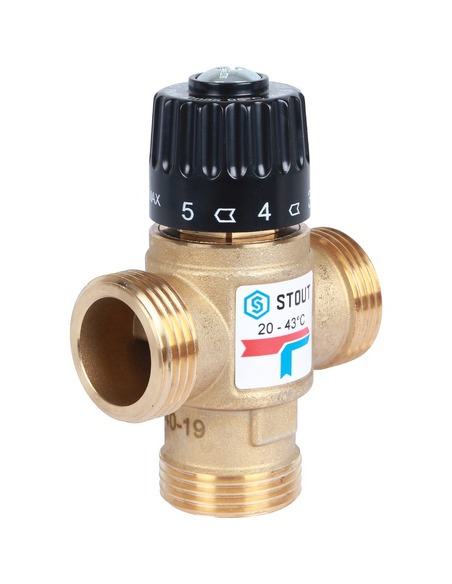 Термостатический смесительный клапан STOUT 20-43°C, 1" НР, Kvs 1,6