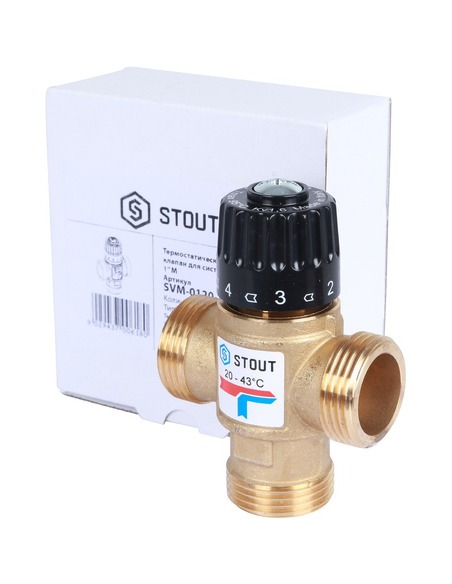 Термостатический смесительный клапан STOUT 20-43°C, 1" НР, Kvs 1,6