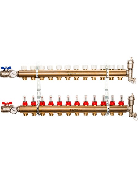 Коллектор STOUT из латуни в сборе с расходомерами 12 вых.