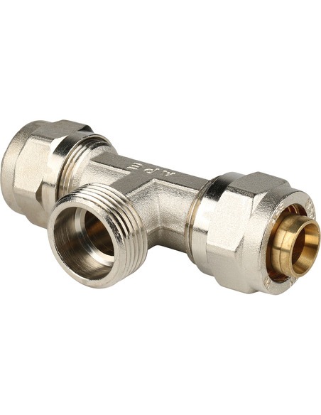 Тройник переходной STOUT 20x3/4"х20 НР для металлопластиковых труб обжим