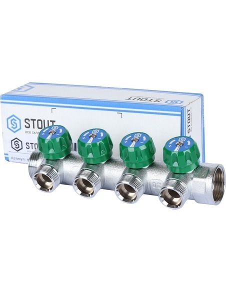 Коллектор регулирующий STOUT 1", 4 вых. 3/4" ЕК