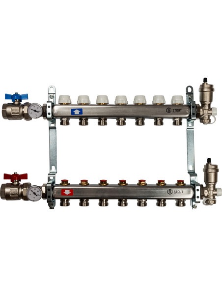 Коллектор STOUT из нержавеющей стали в сборе без расходомеров 7 вых.