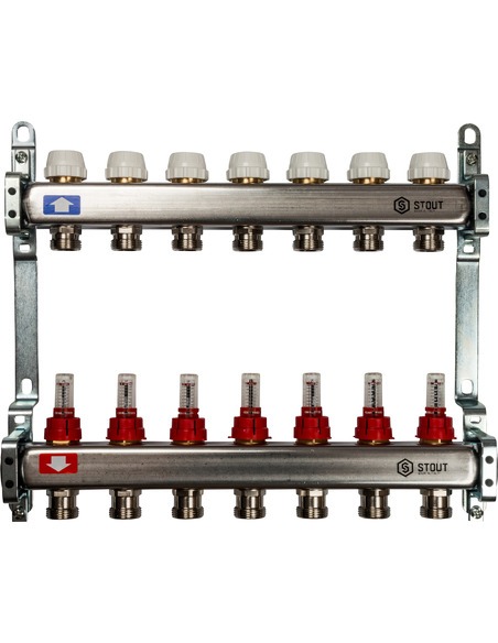 Коллектор STOUT из нержавеющей стали с расходомерами 7 вых.