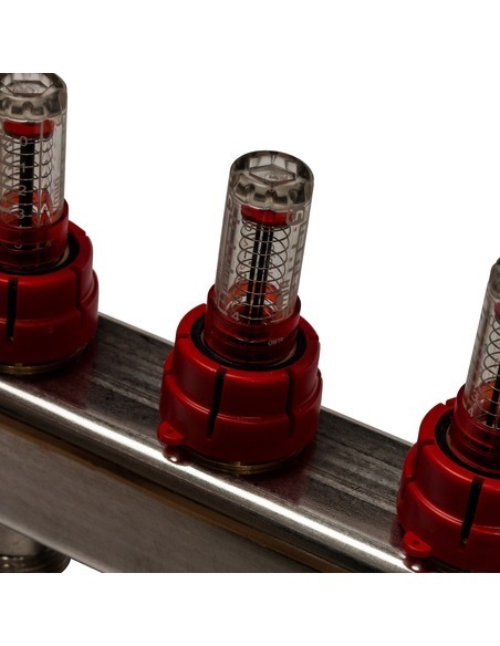 Коллектор STOUT из нержавеющей стали с расходомерами 8 вых. с воздухоотводчиком и сливом