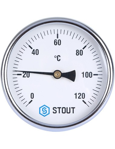 Термометр биметаллический STOUT 100 мм, 0-120ºС погружной, гильза 100 мм