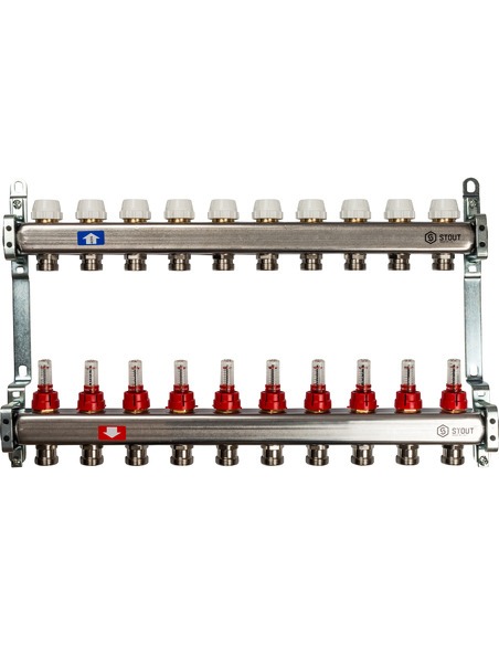 Коллектор STOUT из нержавеющей стали с расходомерами 10 вых.