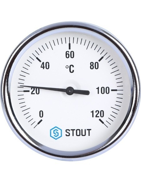 Термометр биметаллический STOUT 80 мм, 0-120ºС погружной, гильза 100 мм Термометр биметаллический STOUT 80 мм, 0-120ºС погружной, гильза 100 мм