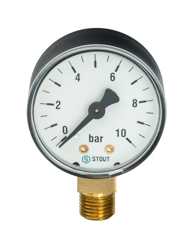 Манометр STOUT 50 мм, 1/4", 0-10 бар, радиальный