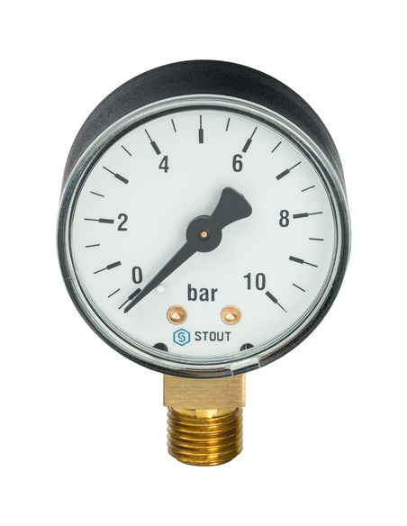Манометр STOUT 50 мм, 1/4", 0-10 бар, радиальный Манометр STOUT 50 мм, 1/4", 0-10 бар, радиальный