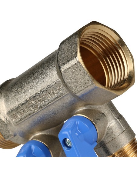 Коллектор с шаровыми кранами STOUT 1", 2 вых. 1/2" (синие ручки)