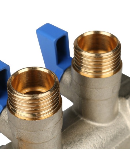 Коллектор с шаровыми кранами STOUT 1", 2 вых. 1/2" (синие ручки)