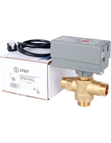 Клапан трехходовой зональный STOUT 3/4" НР с сервоприводом 230V, Kvs 8