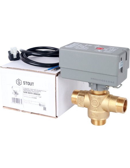 Клапан трехходовой зональный STOUT 3/4" НР с сервоприводом 230V, Kvs 8