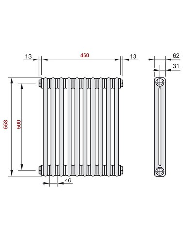 Радиатор трубчатый Zehnder Charleston 2056/10 1270/7610 1/2" RAL9016 (кроншт. в компл.)