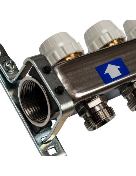 Коллектор STOUT из нержавеющей стали без расходомеров 5 вых. с воздухоотводчиком и сливом