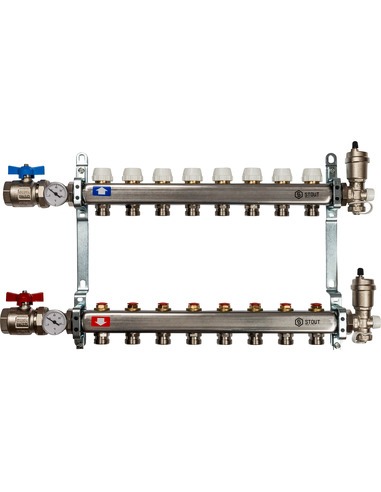 Коллектор STOUT из нержавеющей стали в сборе без расходомеров 8 вых.
