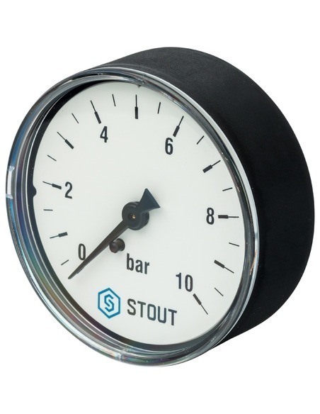 Манометр STOUT 63 мм, 1/4", 0-10 бар, аксиальный Манометр STOUT 63 мм, 1/4", 0-10 бар, аксиальный