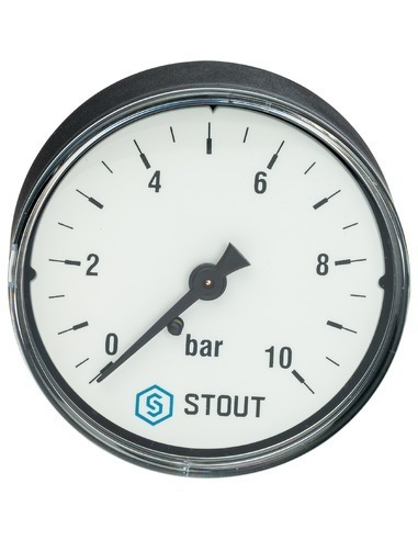 Манометр STOUT 63 мм, 1/4", 0-10 бар, аксиальный