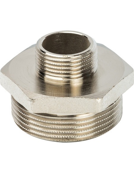 Ниппель переходной никелированный STOUT 1 1/2"х3/4" НР