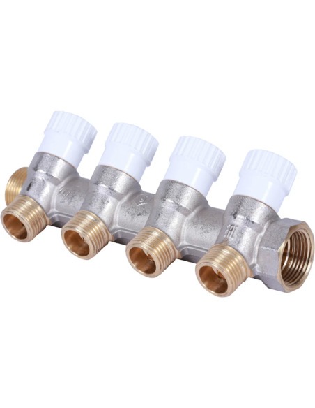 Коллектор распределительный STOUT 1", 4 вых. 1/2" плоское уплотнение