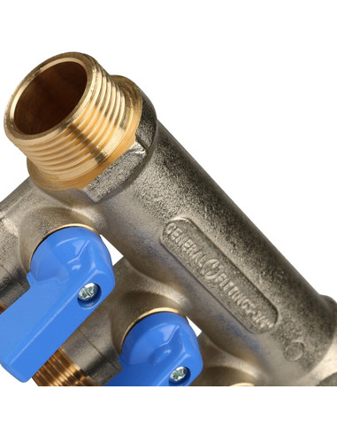 Коллектор с шаровыми кранами STOUT 3/4", 3 вых. 1/2" (синие ручки)