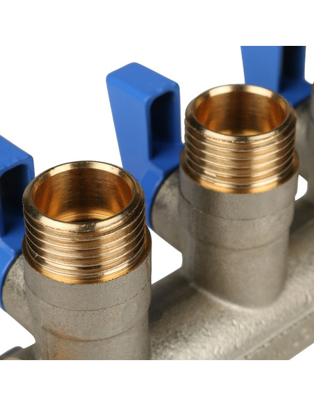 Коллектор с шаровыми кранами STOUT 3/4", 3 вых. 1/2" (синие ручки)