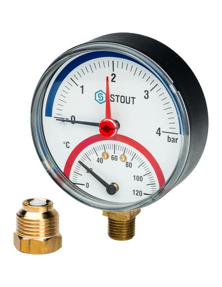 Термоманометр STOUT 80 мм, 0-120ºС, 0-4 бар радиальный
