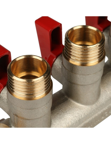 Коллектор с шаровыми кранами STOUT 3/4", 3 вых. 1/2" (красные ручки)