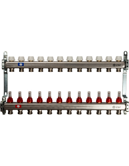 Коллектор STOUT из нержавеющей стали с расходомерами 12 вых.