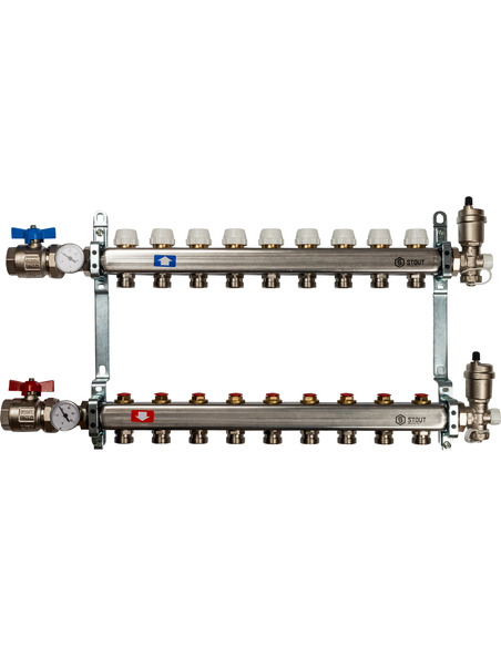 Коллектор STOUT из нержавеющей стали в сборе без расходомеров 9 вых.