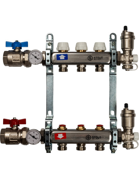 Коллектор STOUT из нержавеющей стали в сборе без расходомеров 3 вых.