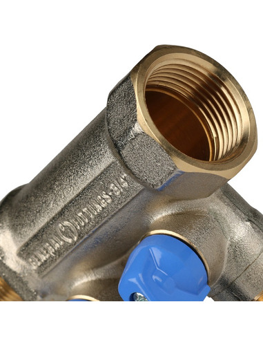 Коллектор с шаровыми кранами STOUT 3/4", 2 вых. 1/2" (синие ручки)