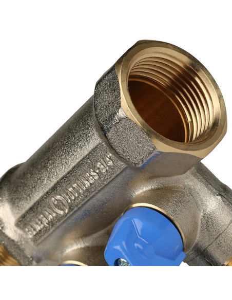 Коллектор с шаровыми кранами STOUT 3/4", 2 вых. 1/2" (синие ручки)