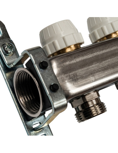 Коллектор STOUT из нержавеющей стали без расходомеров 8 вых. с воздухоотводчиком и сливом