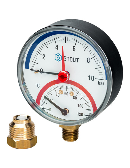 Термоманометр STOUT 80 мм, 0-120ºС, 0-10 бар радиальный