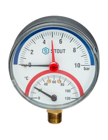 Термоманометр STOUT 80 мм, 0-120ºС, 0-10 бар радиальный