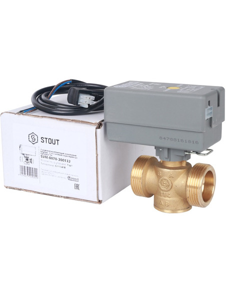 Клапан двухходовой зональный STOUT 1 1/4" НР с сервоприводом 230V, Kvs 12 (компактный)