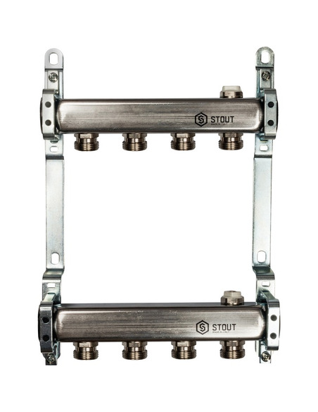 Коллектор STOUT из нержавеющей стали для радиаторной разводки 4 вых. с воздухоотводчиком