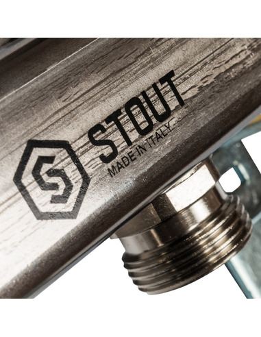 Коллектор STOUT из нержавеющей стали для радиаторной разводки 4 вых. с воздухоотводчиком