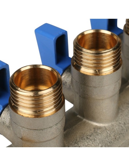 Коллектор с шаровыми кранами STOUT 1", 3 вых. 1/2" (синие ручки)