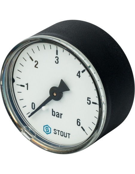 Манометр STOUT 50 мм, 1/4", 0-6 бар, аксиальный Манометр STOUT 50 мм, 1/4", 0-6 бар, аксиальный