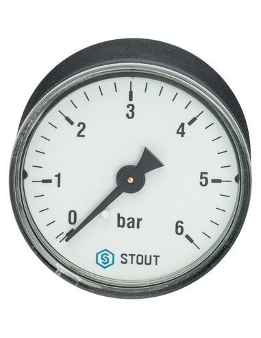 Манометр STOUT 50 мм, 1/4", 0-6 бар, аксиальный